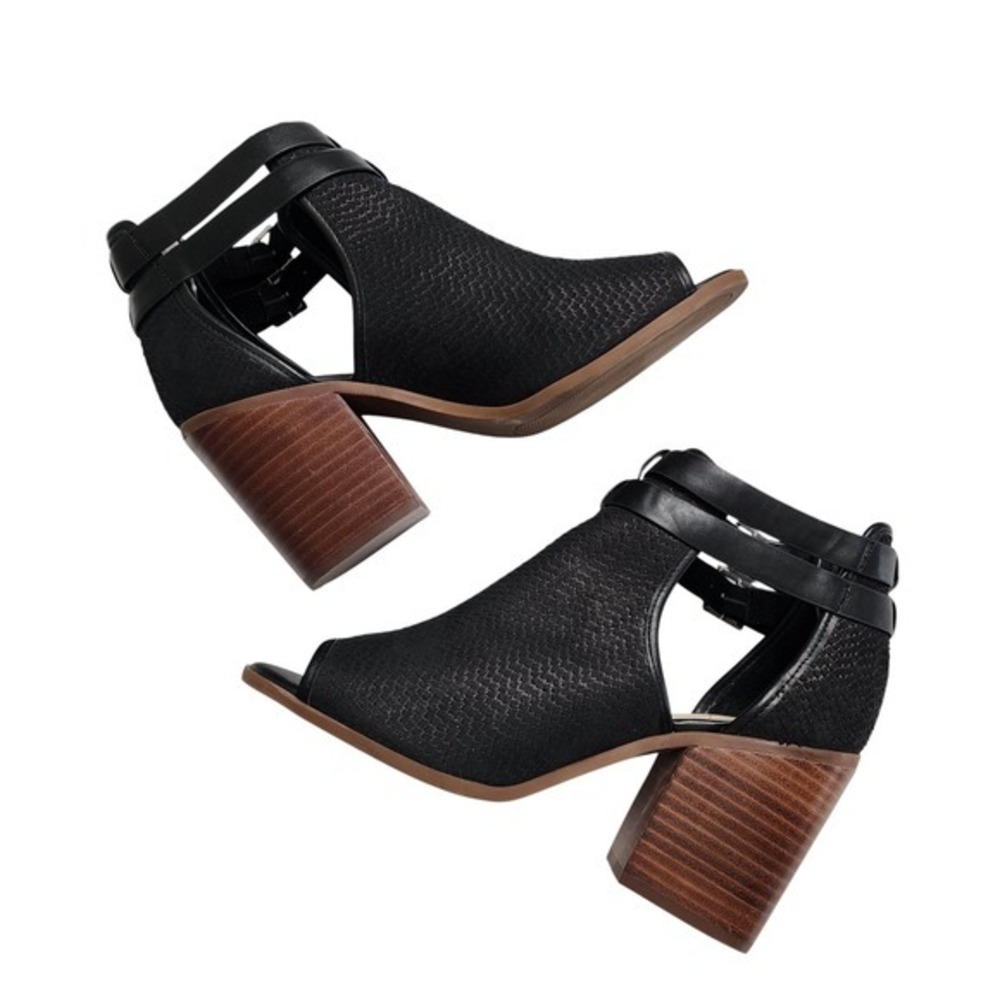 Sole Society Womens Carisse Block Heel Booties Size 9 Black Leather Peep Toe - Picture 5 of 12